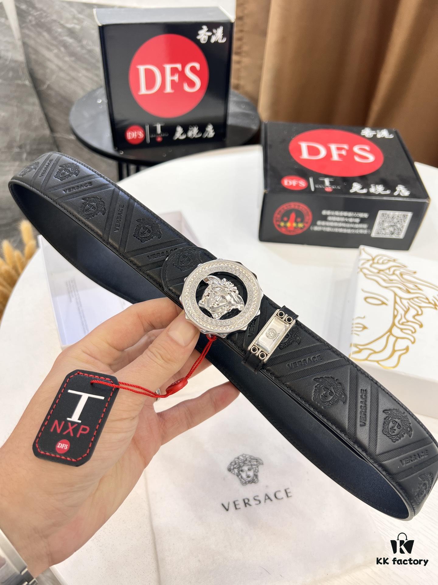 Versace Medusa Belt - Original Factory Order, Genuine Italian Top Grain Calfskin Leather, 3.8cm Width, Hong Kong Duty-Free Gift Box with NXP RFID Anti-Counterfeit Chip