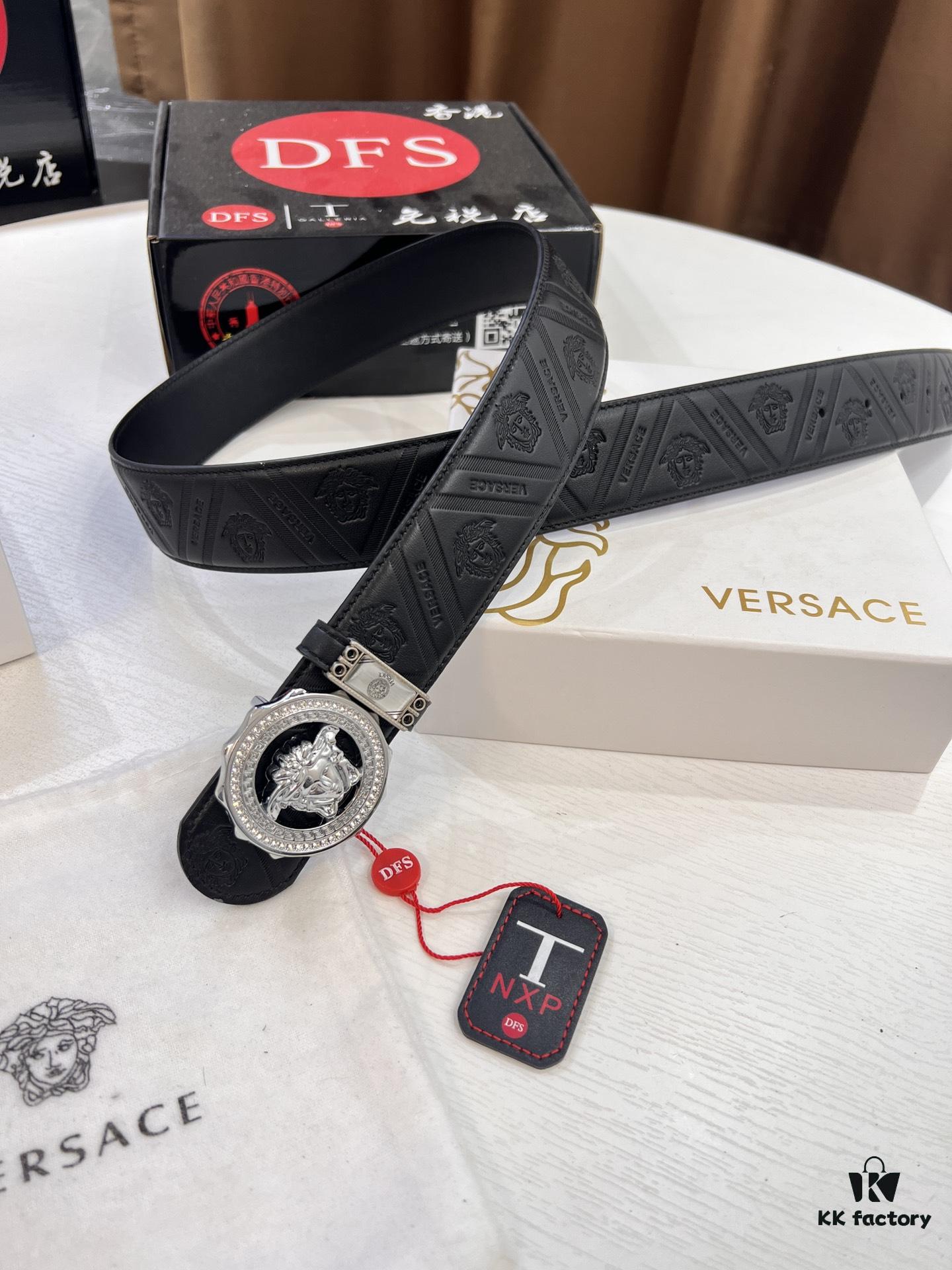 Versace Medusa Belt - Original Factory Order, Genuine Italian Top Grain Calfskin Leather, 3.8cm Width, Hong Kong Duty-Free Gift Box with NXP RFID Anti-Counterfeit Chip