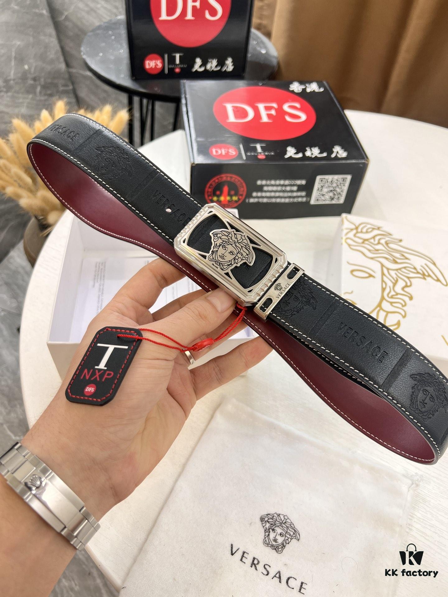Versace Belt 2023 New Arrival Genuine Top Grain Calfskin Leather Belt with Medusa Head Embossing, Fashion Luxury Brand Double-Sided Wearable Design, Soft Leather Feel, 3.8cm Width, Stainless Steel Hardware