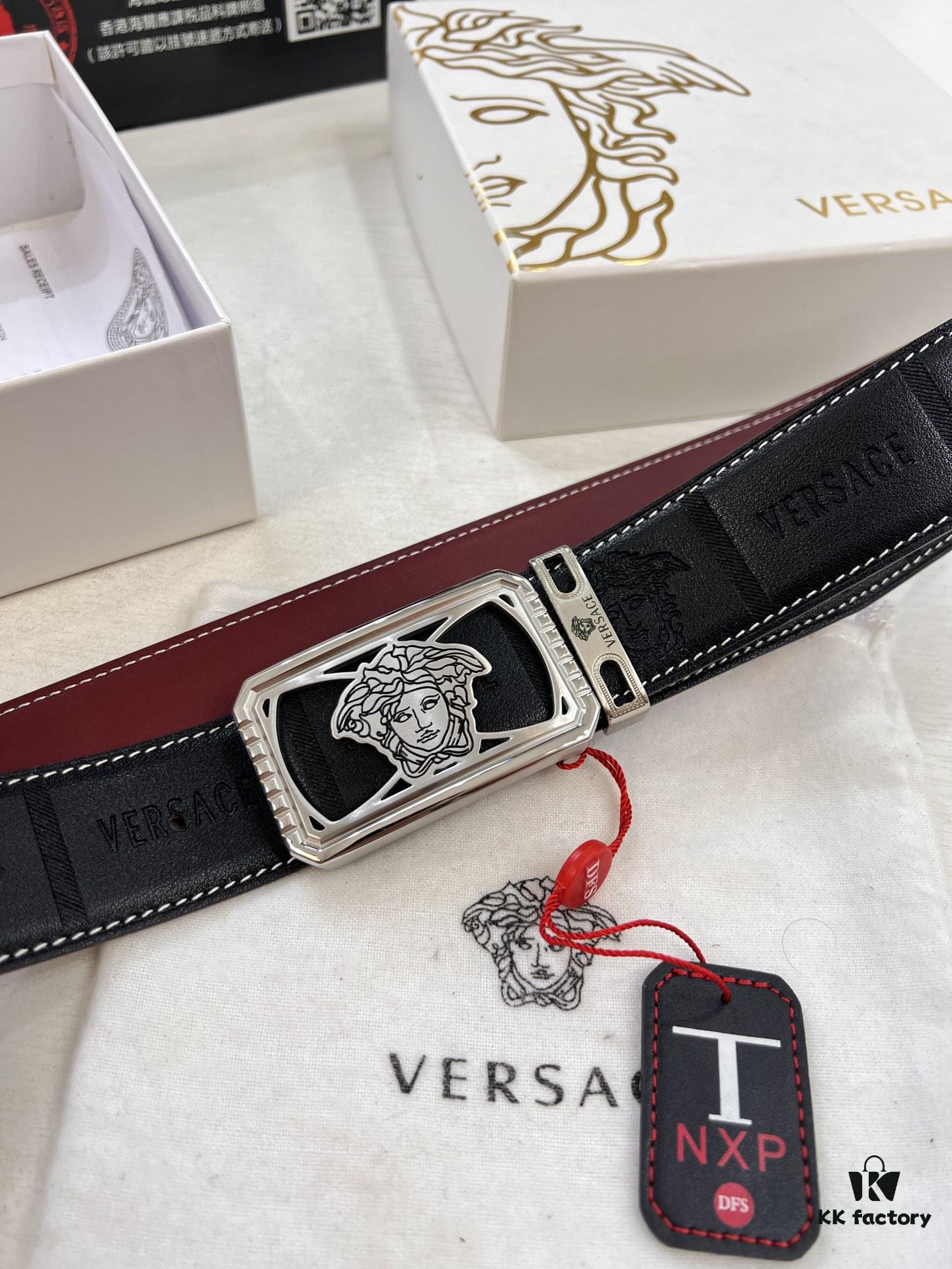 Versace Belt 2023 New Arrival Genuine Top Grain Calfskin Leather Belt with Medusa Head Embossing, Fashion Luxury Brand Double-Sided Wearable Design, Soft Leather Feel, 3.8cm Width, Stainless Steel Hardware