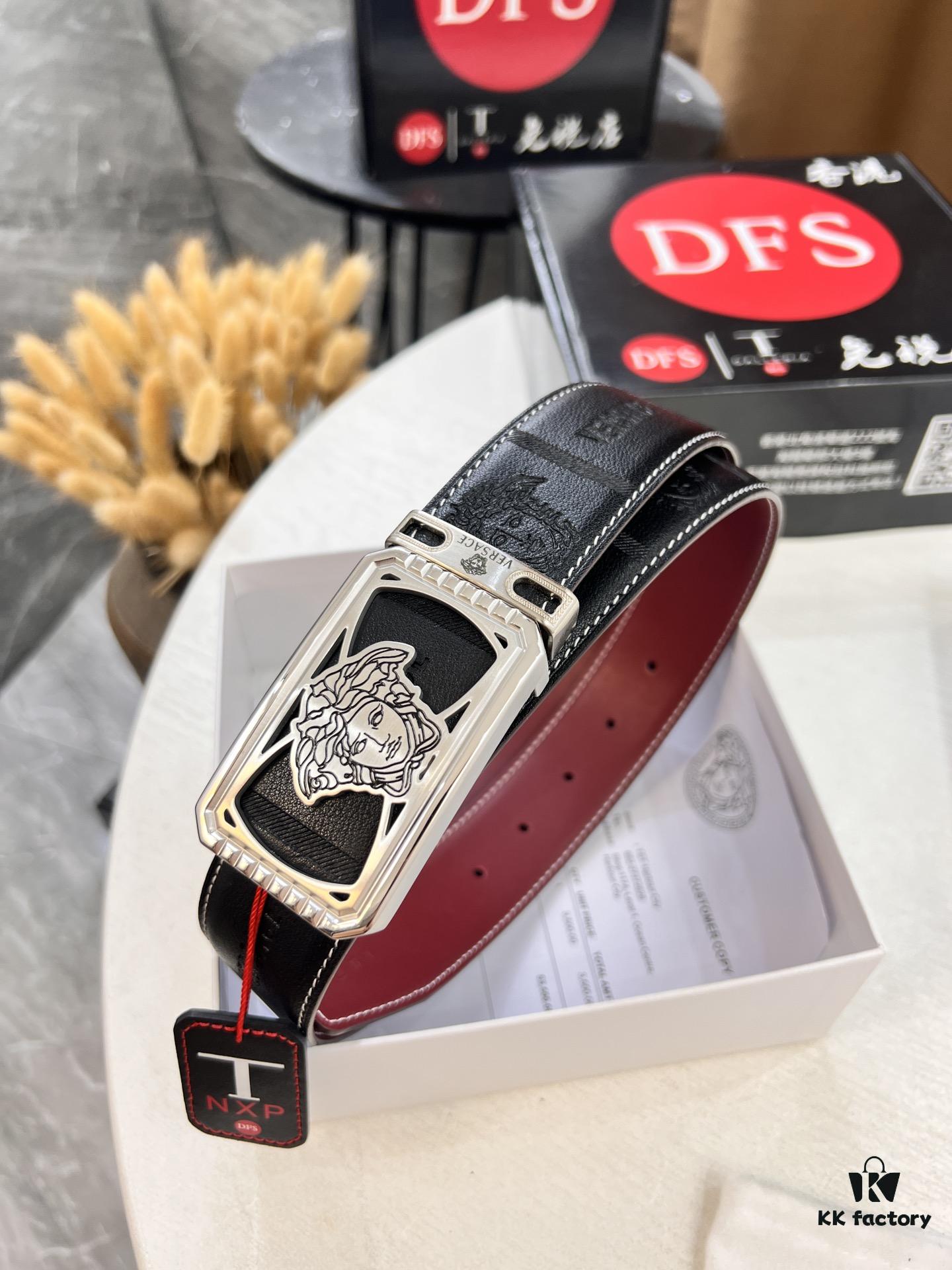 Versace Belt 2023 New Arrival Genuine Top Grain Calfskin Leather Belt with Medusa Head Embossing, Fashion Luxury Brand Double-Sided Wearable Design, Soft Leather Feel, 3.8cm Width, Stainless Steel Hardware