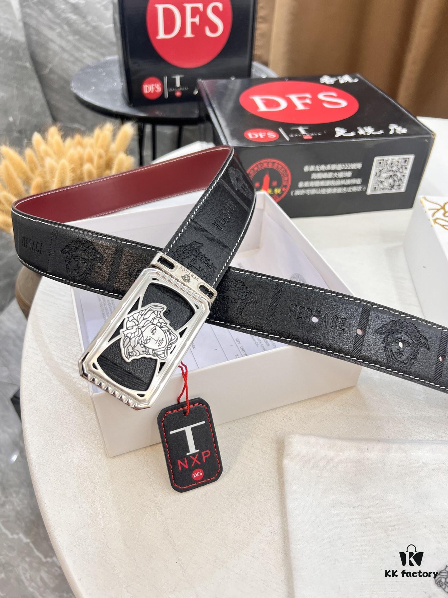 Versace Belt 2023 New Arrival Genuine Top Grain Calfskin Leather Belt with Medusa Head Embossing, Fashion Luxury Brand Double-Sided Wearable Design, Soft Leather Feel, 3.8cm Width, Stainless Steel Hardware