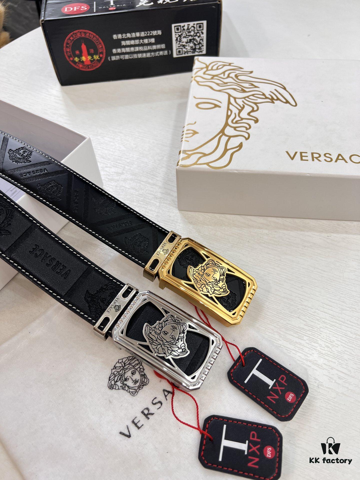 Versace Belt 2023 New Arrival Genuine Top Grain Calfskin Leather Belt with Medusa Head Embossing, Fashion Luxury Brand Double-Sided Wearable Design, Soft Leather Feel, 3.8cm Width, Stainless Steel Hardware