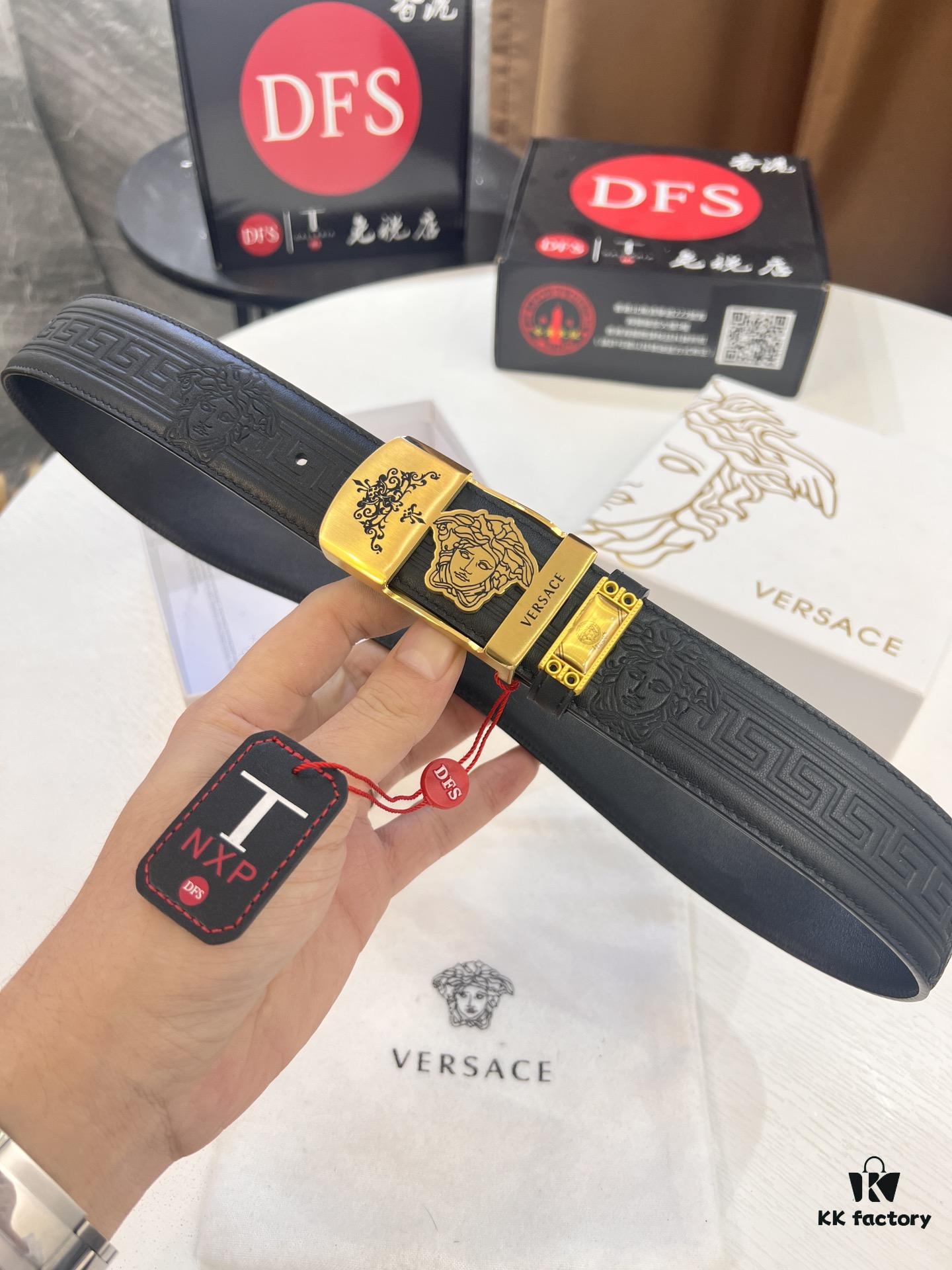 Versace Belt, New Style, Genuine Top Layer Cowhide with Medusa Head Embossing, Soft Leather, Fashion Streetwear Design, 3.8cm Width, Premium Quality with NXP Anti-Counterfeit Chip