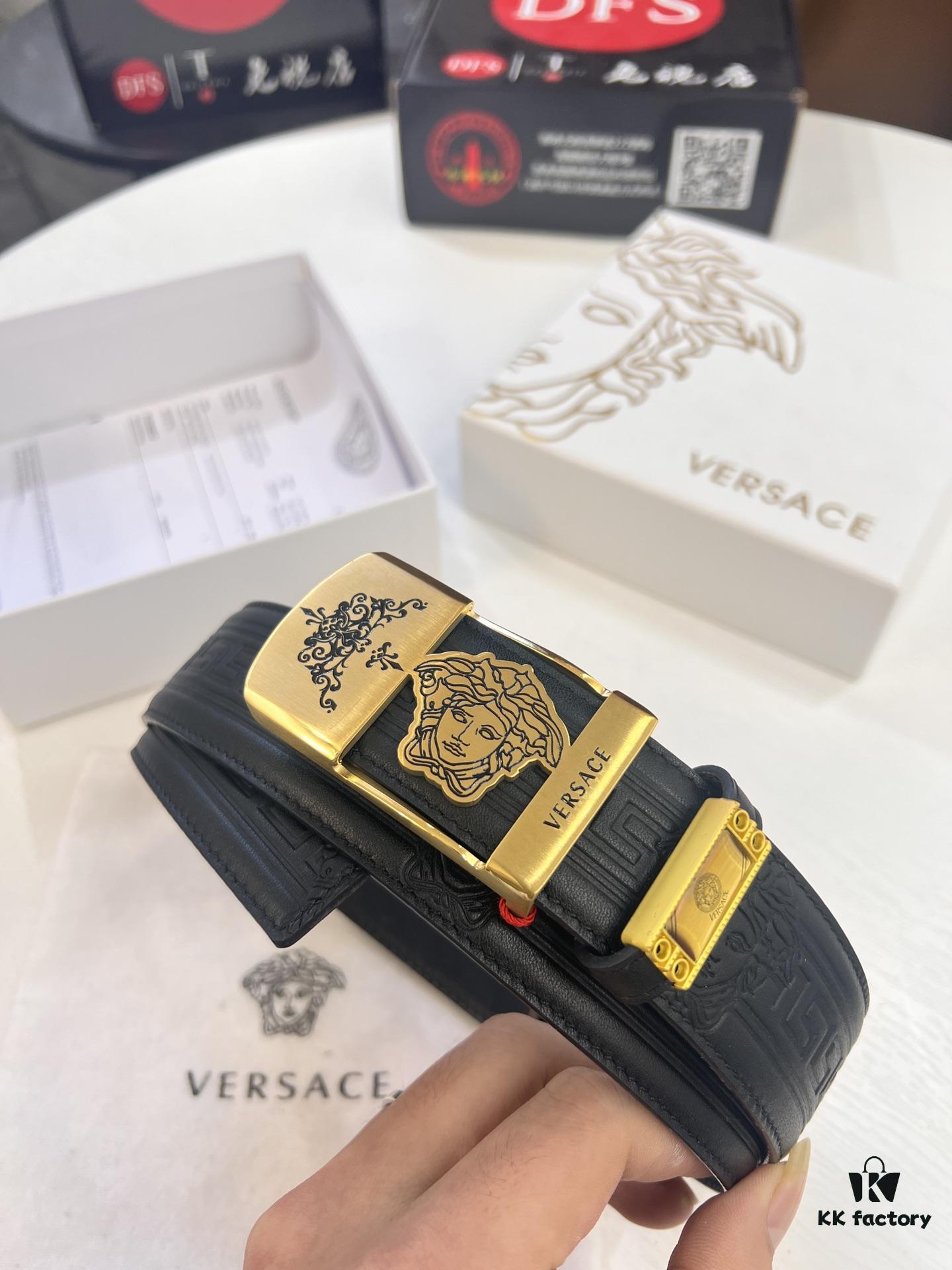 Versace Belt, New Style, Genuine Top Layer Cowhide with Medusa Head Embossing, Soft Leather, Fashion Streetwear Design, 3.8cm Width, Premium Quality with NXP Anti-Counterfeit Chip