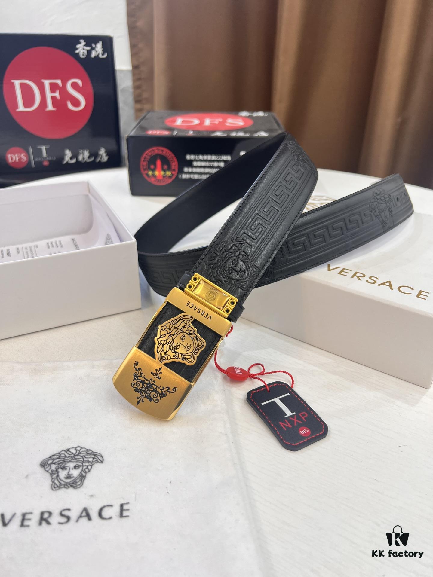 Versace Belt, New Style, Genuine Top Layer Cowhide with Medusa Head Embossing, Soft Leather, Fashion Streetwear Design, 3.8cm Width, Premium Quality with NXP Anti-Counterfeit Chip