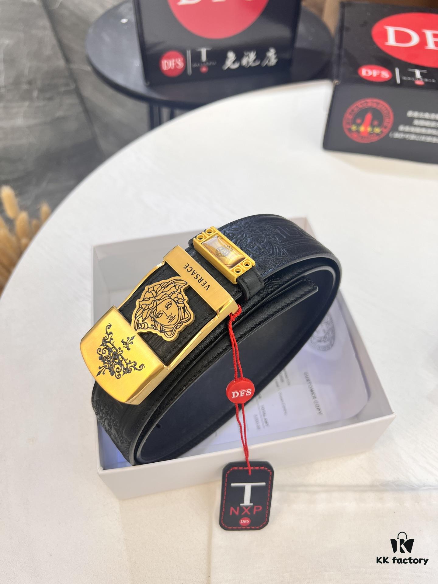 Versace Belt, New Style, Genuine Top Layer Cowhide with Medusa Head Embossing, Soft Leather, Fashion Streetwear Design, 3.8cm Width, Premium Quality with NXP Anti-Counterfeit Chip