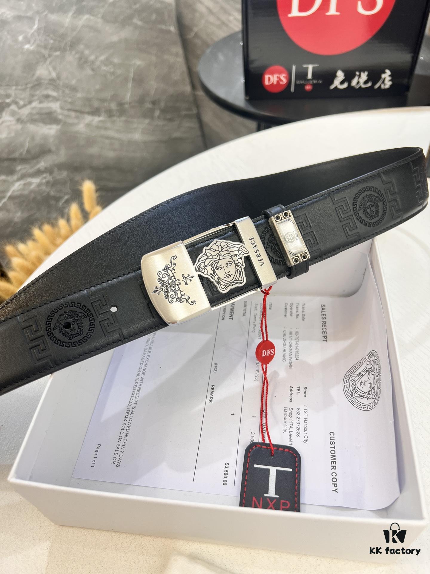 Versace Belt New Arrival Top Quality Genuine Leather Fashion Design with Medusa Head Embossing and Stainless Steel Hardware