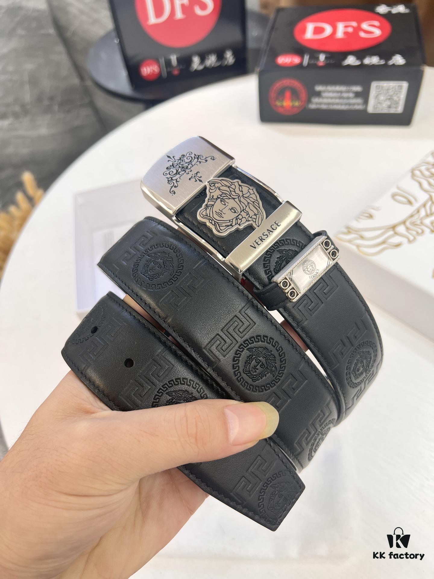 Versace Belt New Arrival Top Quality Genuine Leather Fashion Design with Medusa Head Embossing and Stainless Steel Hardware
