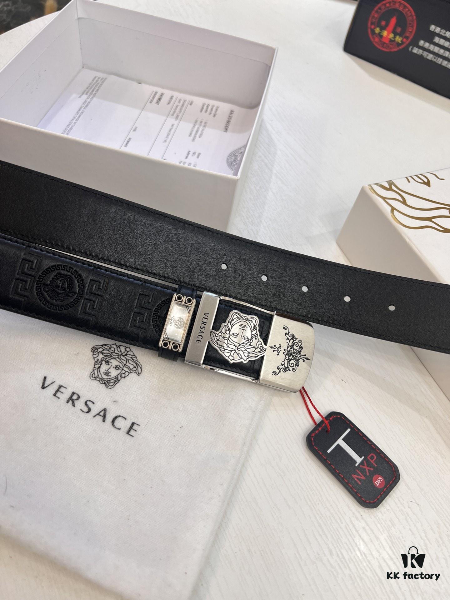 Versace Belt New Arrival Top Quality Genuine Leather Fashion Design with Medusa Head Embossing and Stainless Steel Hardware