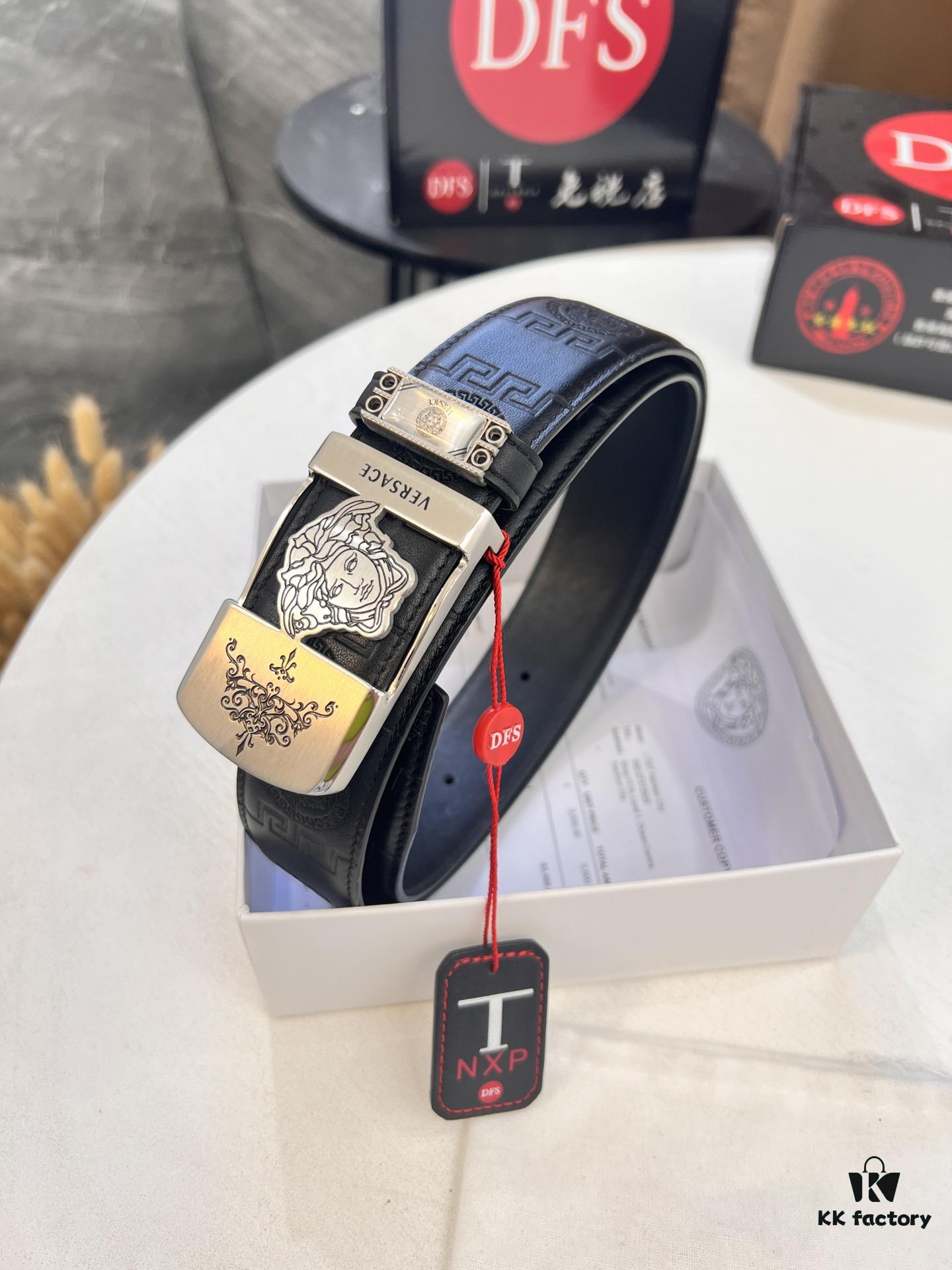 Versace Belt New Arrival Top Quality Genuine Leather Fashion Design with Medusa Head Embossing and Stainless Steel Hardware