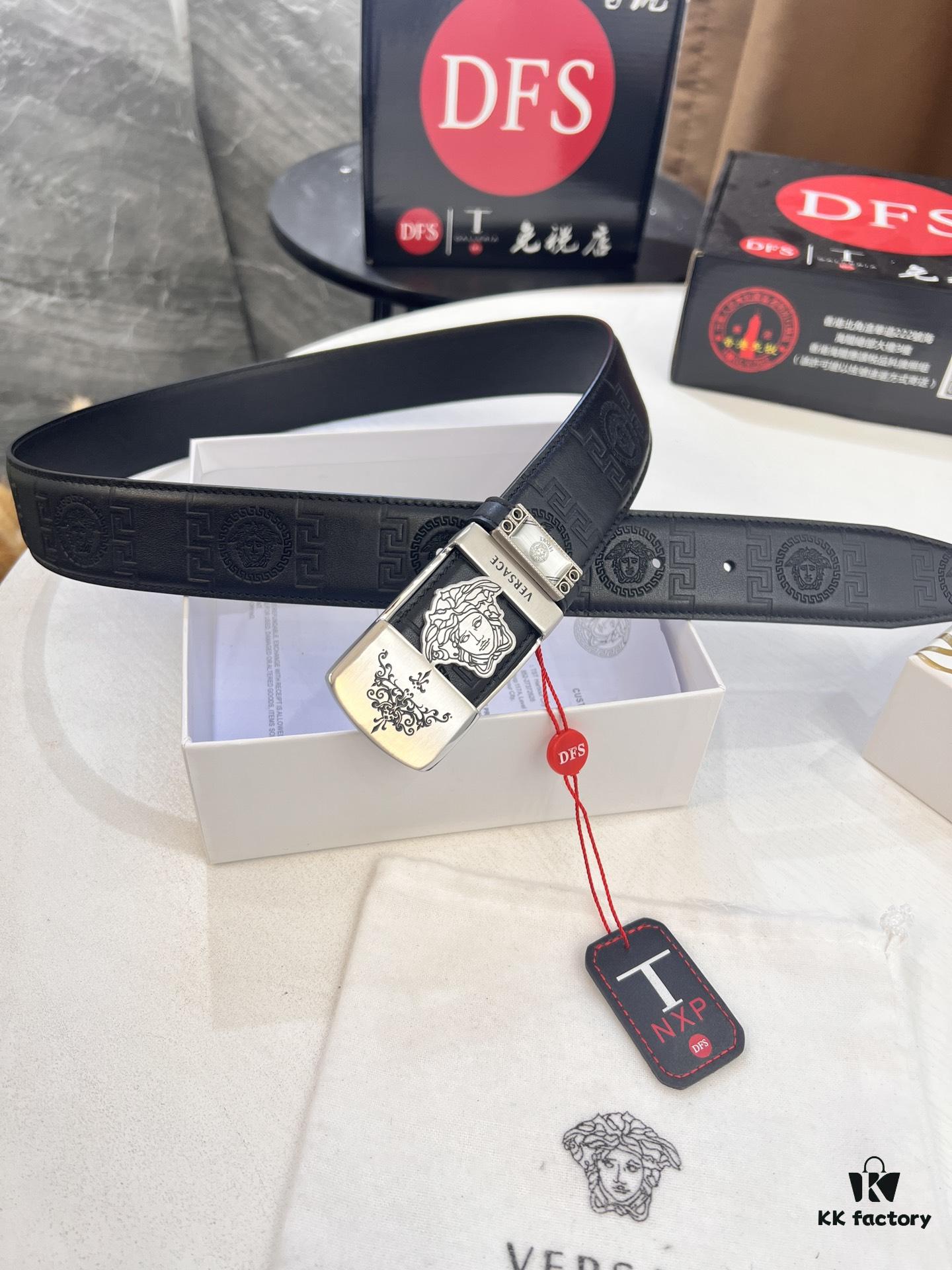 Versace Belt New Arrival Top Quality Genuine Leather Fashion Design with Medusa Head Embossing and Stainless Steel Hardware