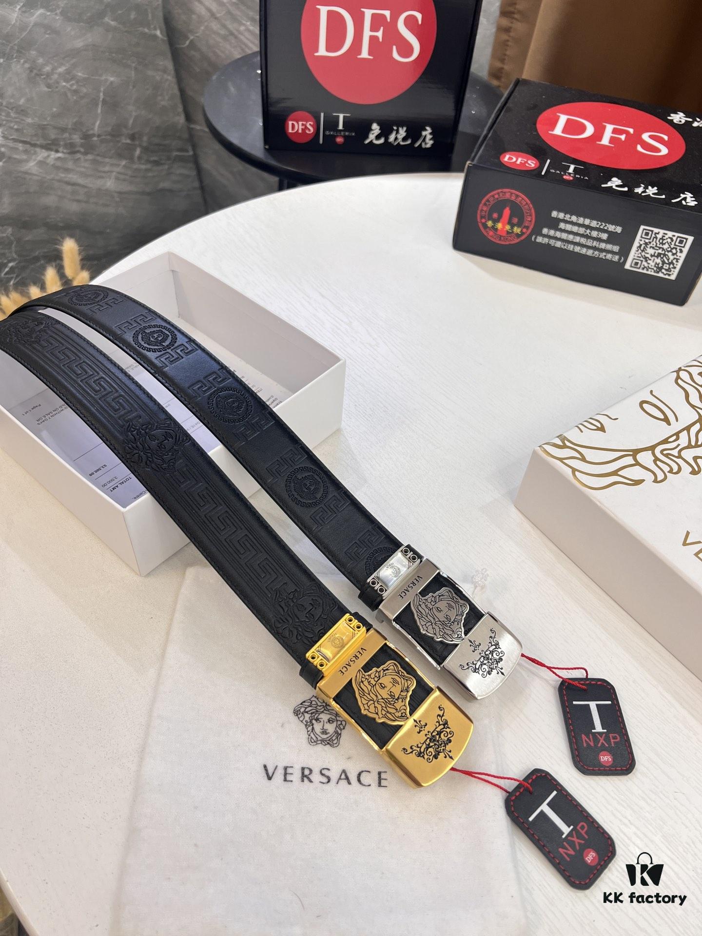 Versace Belt New Arrival Top Quality Genuine Leather Fashion Design with Medusa Head Embossing and Stainless Steel Hardware