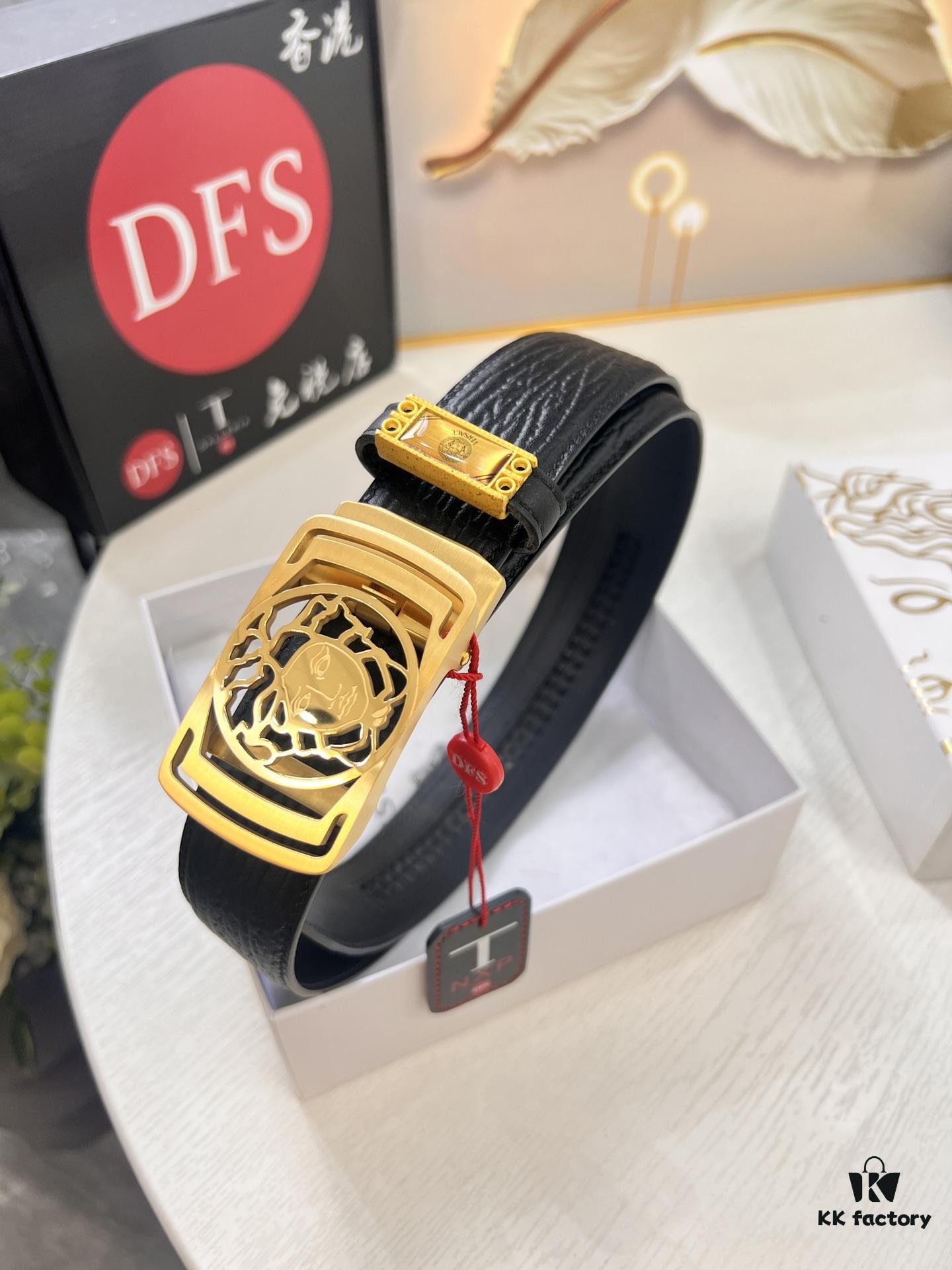 Versace Automatic Buckle Belt, Custom Embossed Top Grain Imported Leather, 3.5cm Width, Premium Business Formal Belt with NXP Anti-Counterfeit Chip