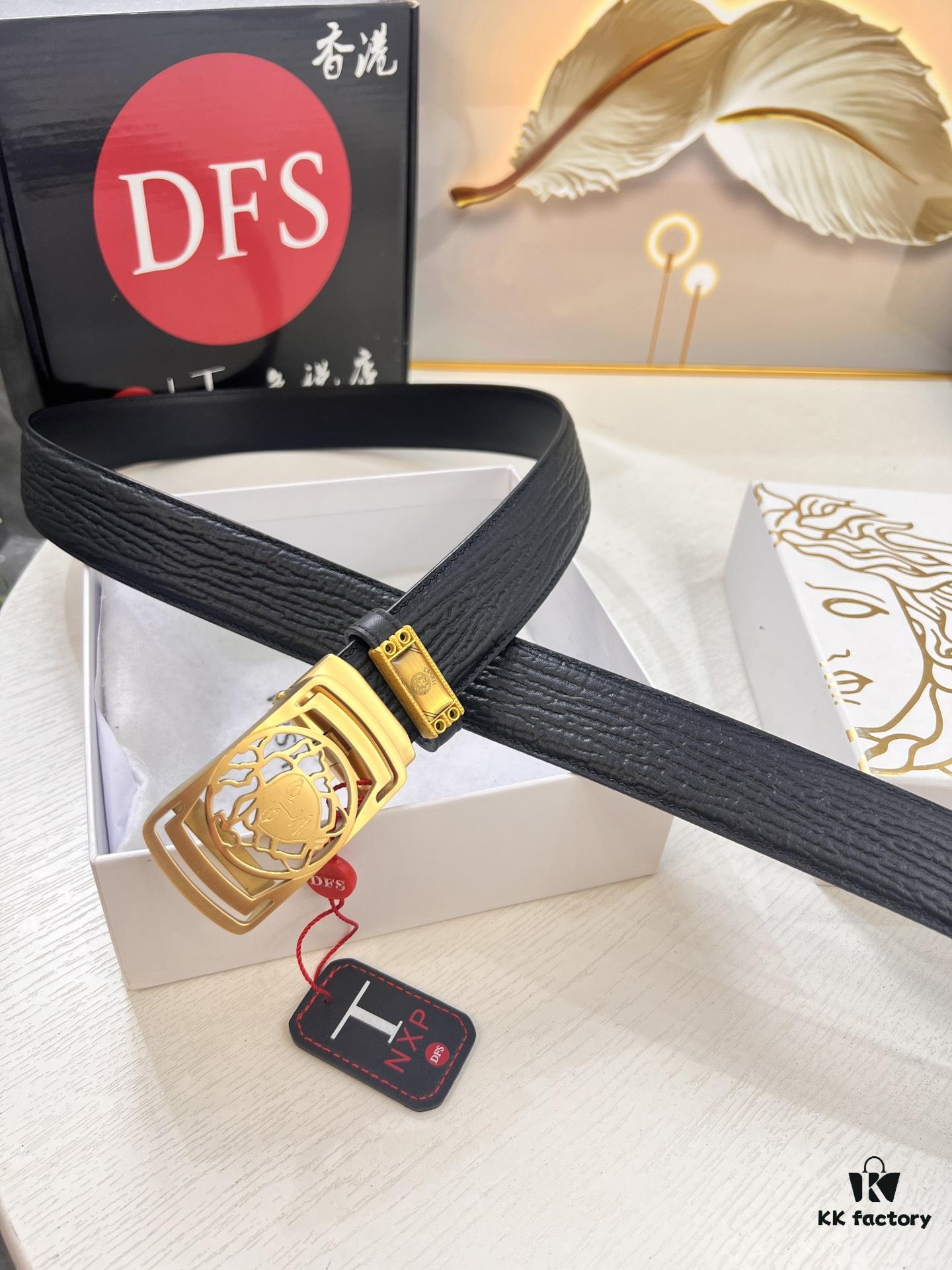 Versace Automatic Buckle Belt, Custom Embossed Top Grain Imported Leather, 3.5cm Width, Premium Business Formal Belt with NXP Anti-Counterfeit Chip