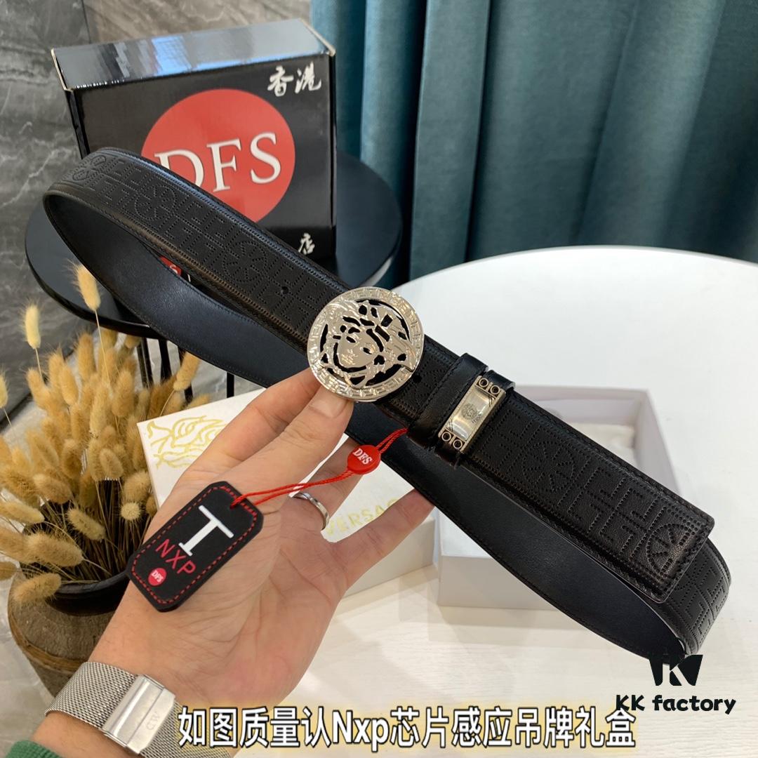 Versace Medusa Belt - Original Factory Order, Genuine First-Layer Calfskin, 3.8cm Width, Hong Kong Duty-Free Gift Box with NXP RFID Anti-Counterfeit Chip