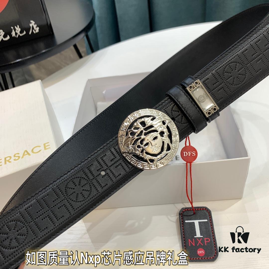 Versace Medusa Belt - Original Factory Order, Genuine First-Layer Calfskin, 3.8cm Width, Hong Kong Duty-Free Gift Box with NXP RFID Anti-Counterfeit Chip