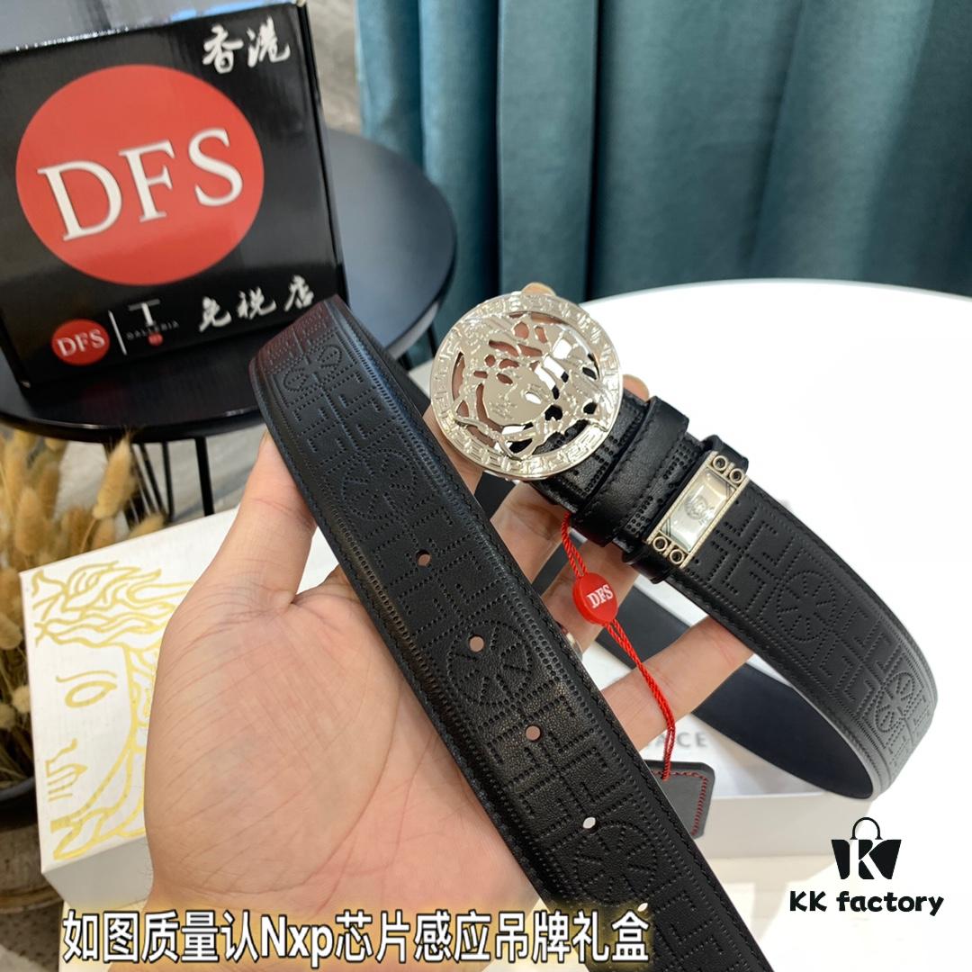 Versace Medusa Belt - Original Factory Order, Genuine First-Layer Calfskin, 3.8cm Width, Hong Kong Duty-Free Gift Box with NXP RFID Anti-Counterfeit Chip