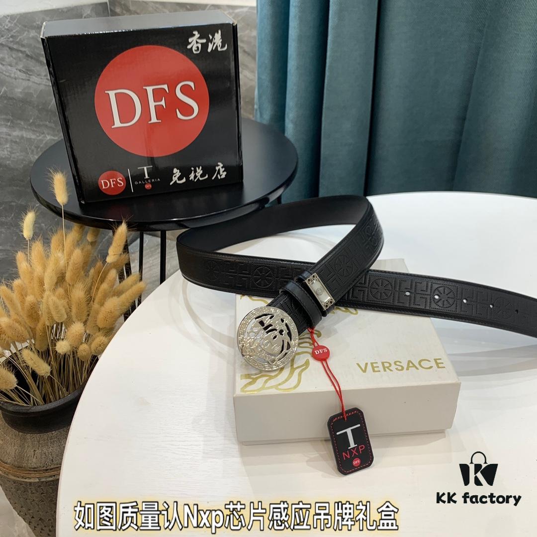 Versace Medusa Belt - Original Factory Order, Genuine First-Layer Calfskin, 3.8cm Width, Hong Kong Duty-Free Gift Box with NXP RFID Anti-Counterfeit Chip