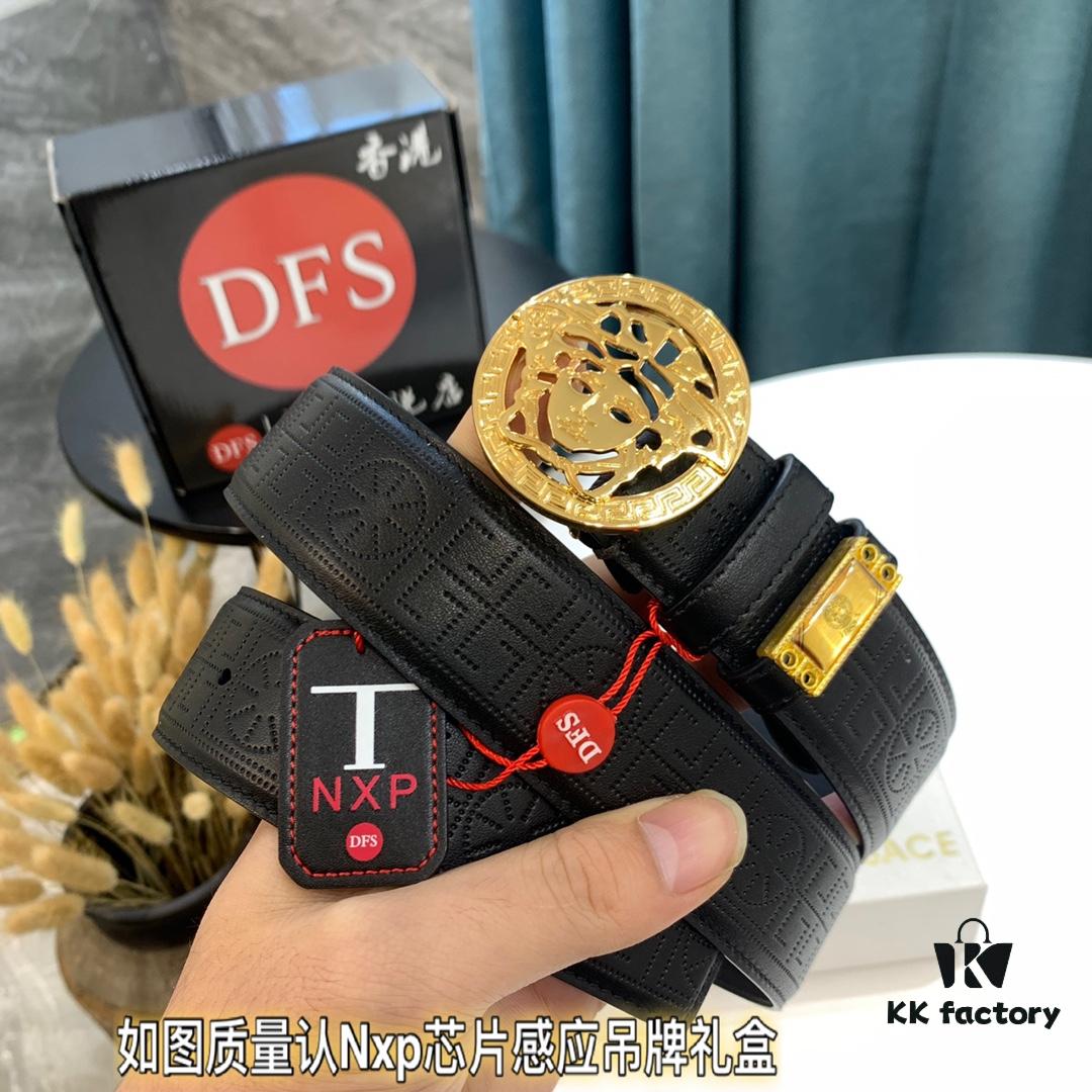 Mermaid Head Belt Original Factory Order Hong Kong Duty-Free Gift Box (NXP Tag with Official Website Verification, Authentic Anti-Counterfeit Chip) Genuine Mold Design Mermaid Head Stainless Steel Hardware New Version Authentic Hardware: Versace Italy Imported Perforated Top-Grade Calfskin Fashion Runway Style Top-Tier Duty-Free Purchase Level Comparable to Genuine Product Inspection Supported High-Definition Real Photos and Videos 3.8cm Width Guaranteed Quality