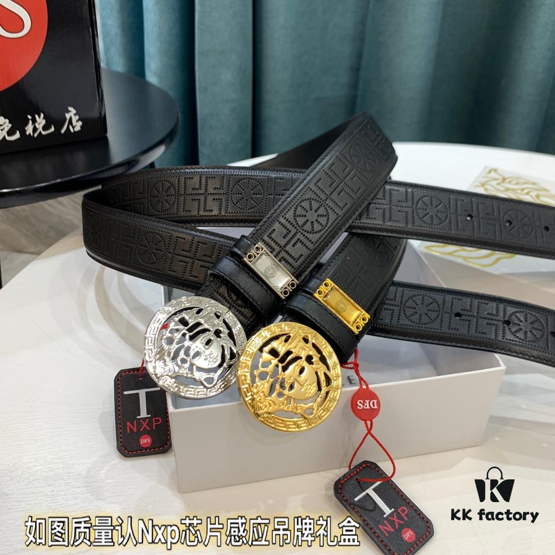 Mermaid Head Belt Original Factory Order Hong Kong Duty-Free Gift Box (NXP Tag with Official Website Verification, Authentic Anti-Counterfeit Chip) Genuine Mold Design Mermaid Head Stainless Steel Hardware New Version Authentic Hardware: Versace Italy Imported Perforated Top-Grade Calfskin Fashion Runway Style Top-Tier Duty-Free Purchase Level Comparable to Genuine Product Inspection Supported High-Definition Real Photos and Videos 3.8cm Width Guaranteed Quality