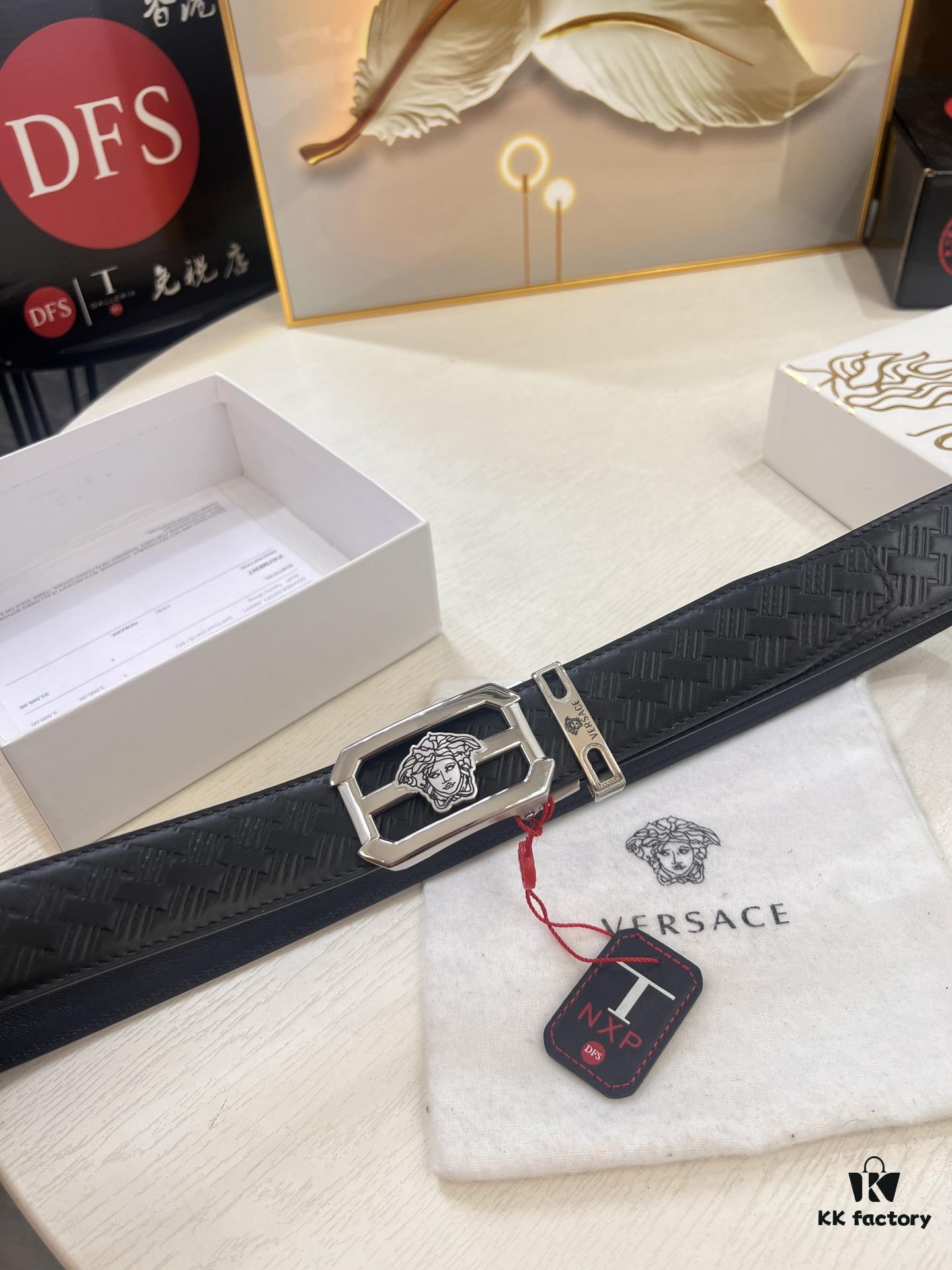 Versace Automatic Buckle Belt, Custom Cowhide with Medusa Embossed Top Layer Imported Leather, Fine Grain Cowhide, 3.5cm Width, Top-Quality Business Formal Belt