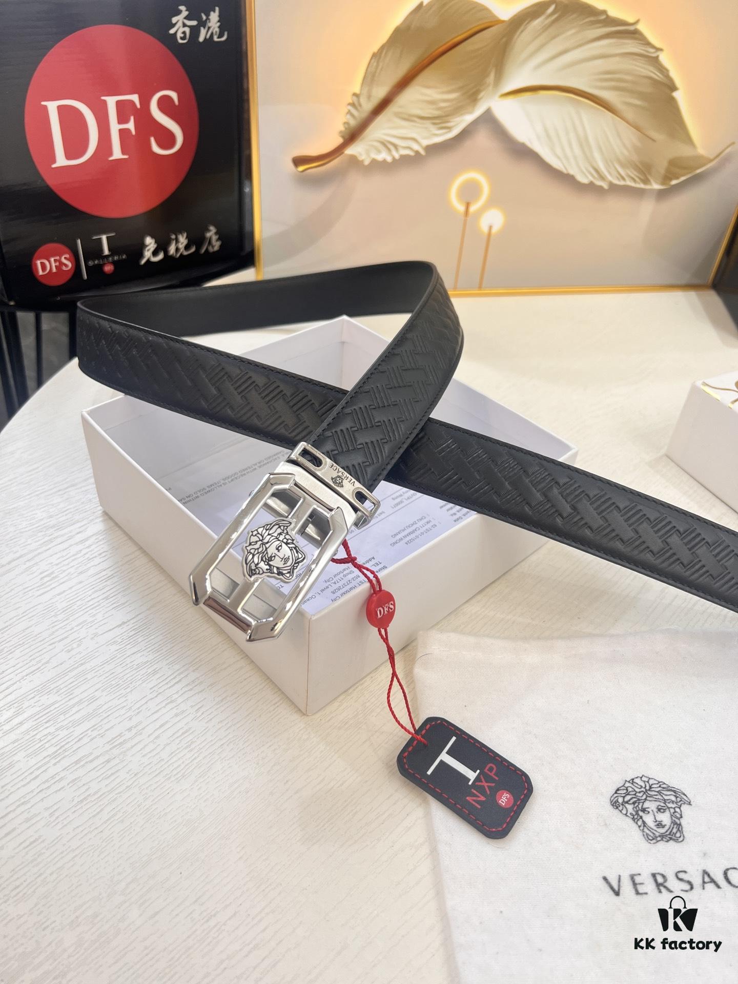 Versace Automatic Buckle Belt, Custom Cowhide with Medusa Embossed Top Layer Imported Leather, Fine Grain Cowhide, 3.5cm Width, Top-Quality Business Formal Belt