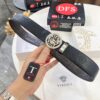 Versace Belt, New Style, Top-Quality Full-Grain Calfskin with Medusa Head Embossing, Fashionable Double-Sided Design, Soft Leather Feel, Medusa Stainless Steel Hardware, 3.8cm Width