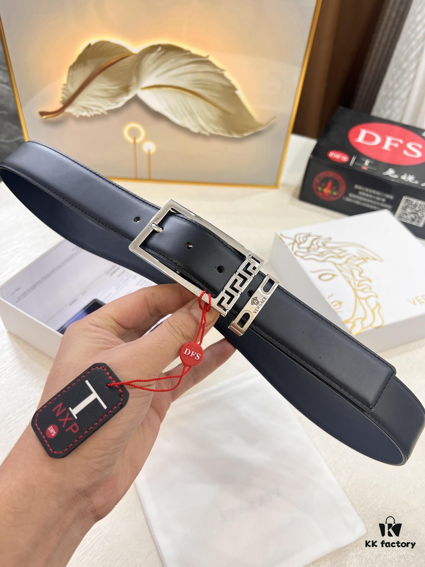 Versace Belt for Men, Genuine Imported Calfskin Leather, Slim 3.5cm Width, Top-Quality Business Formal Belt with Medusa Head Buckle