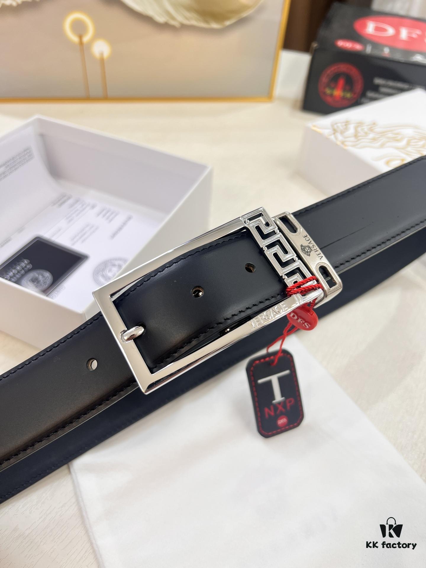 Versace Belt for Men, Genuine Imported Calfskin Leather, Slim 3.5cm Width, Top-Quality Business Formal Belt with Medusa Head Buckle