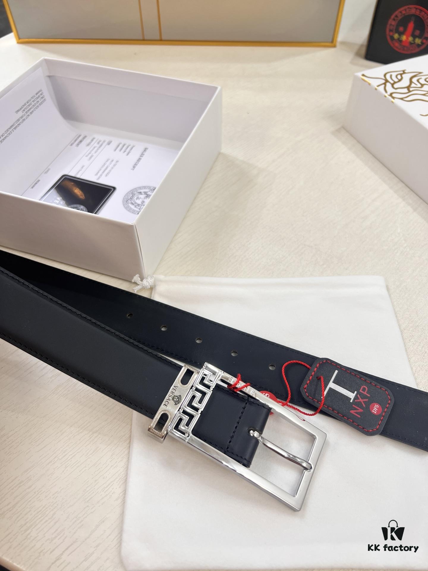 Versace Belt for Men, Genuine Imported Calfskin Leather, Slim 3.5cm Width, Top-Quality Business Formal Belt with Medusa Head Buckle