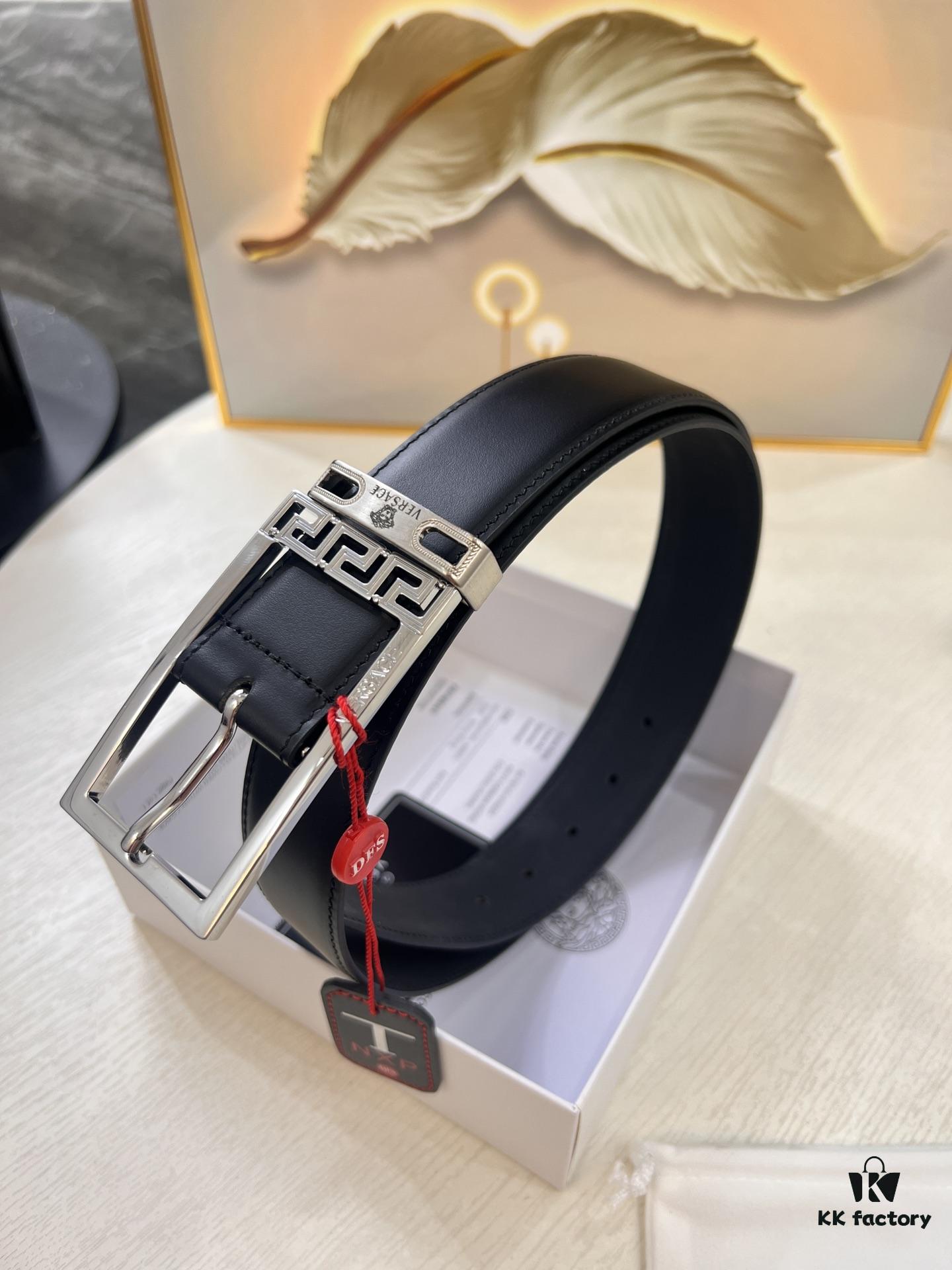 Versace Belt for Men, Genuine Imported Calfskin Leather, Slim 3.5cm Width, Top-Quality Business Formal Belt with Medusa Head Buckle