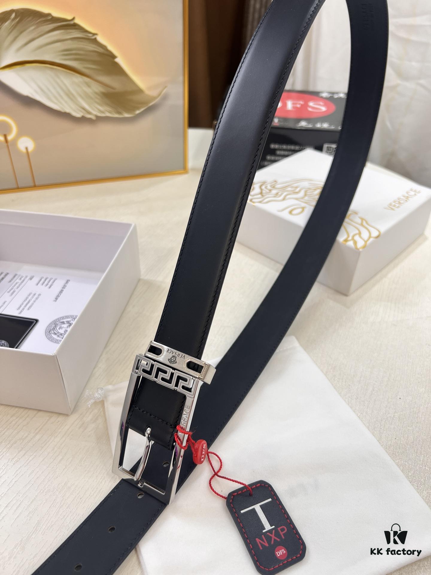 Versace Belt for Men, Genuine Imported Calfskin Leather, Slim 3.5cm Width, Top-Quality Business Formal Belt with Medusa Head Buckle