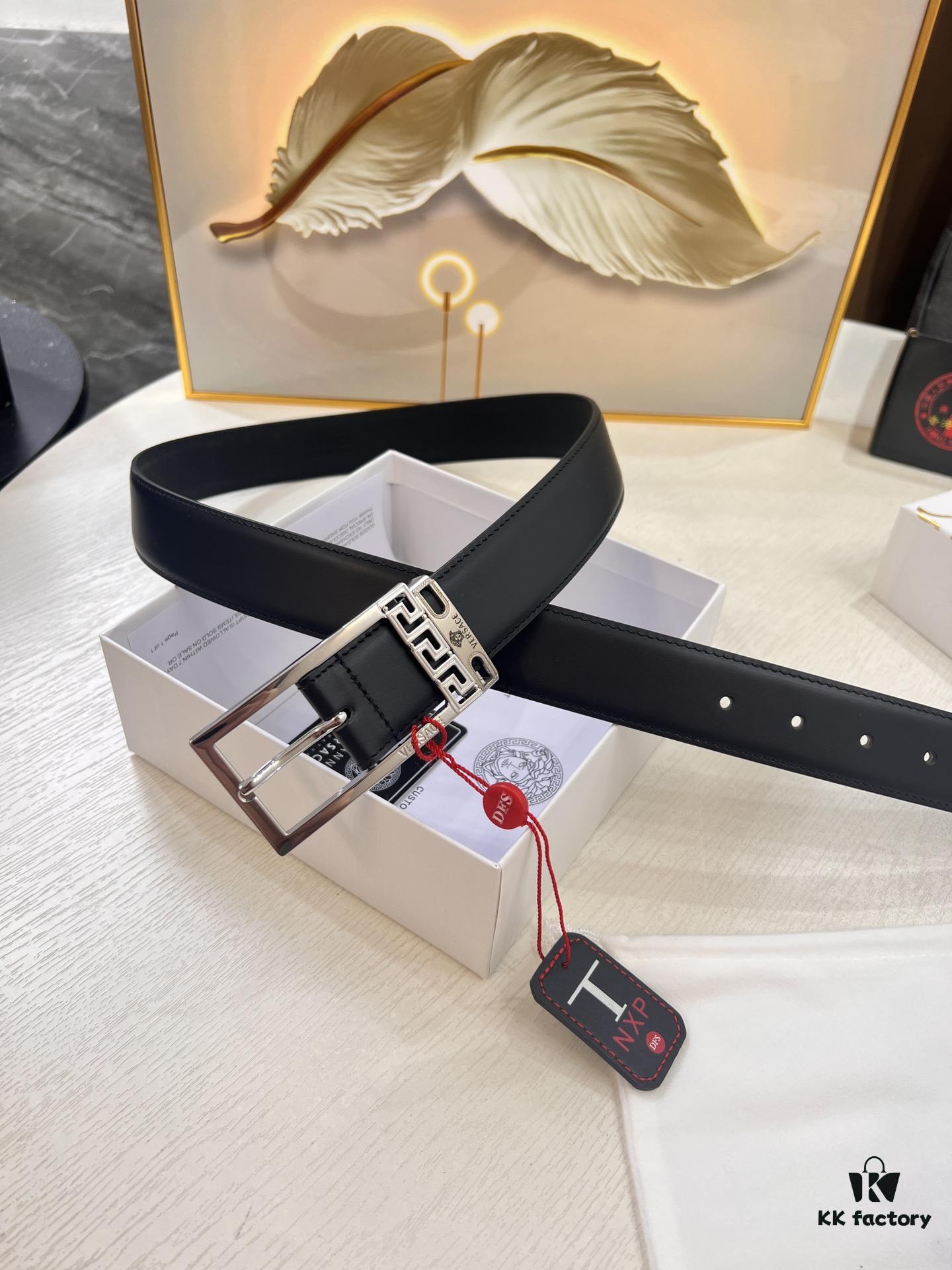 Versace Belt for Men, Genuine Imported Calfskin Leather, Slim 3.5cm Width, Top-Quality Business Formal Belt with Medusa Head Buckle