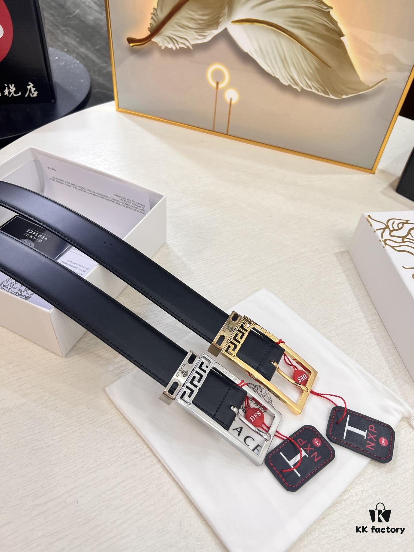 Versace Belt for Men, Genuine Imported Calfskin Leather, Slim 3.5cm Width, Top-Quality Business Formal Belt with Medusa Head Buckle