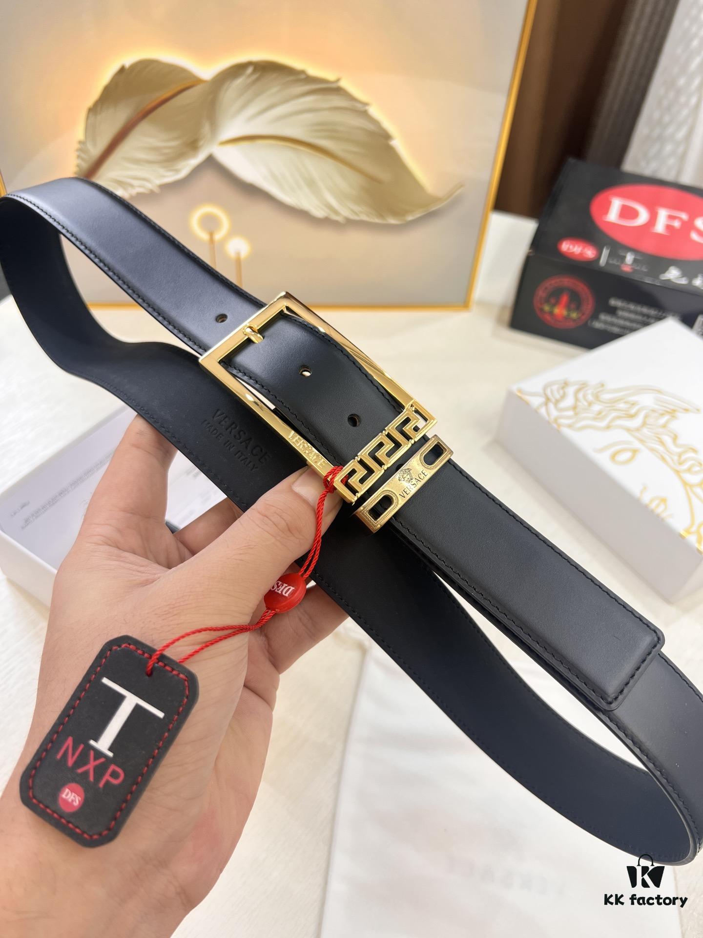 Versace Belt for Men, Genuine Top-Grade Imported Calfskin Leather, Slim Design 3.5cm Width, Luxury Brand Business Accessory with NXP Anti-Counterfeit Chip