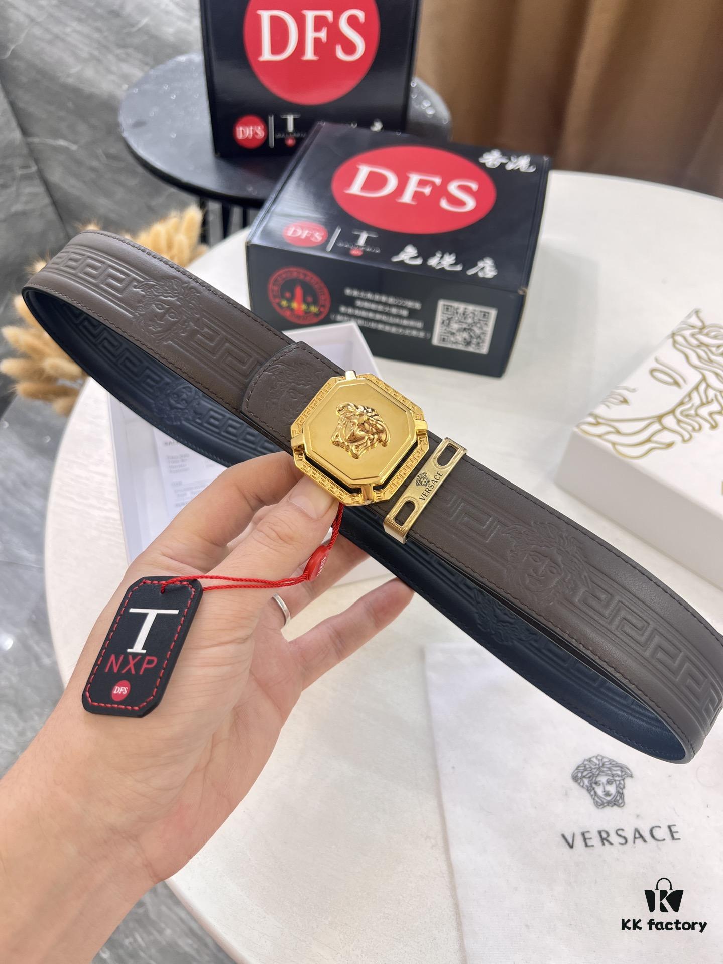 Versace Belt New Arrival Genuine Top-Grade Cowhide Fashion Belt with Medusa Head Embossing Double-Sided Wearable Soft Leather Men's Waistband 3.8cm Width Stainless Steel Hardware