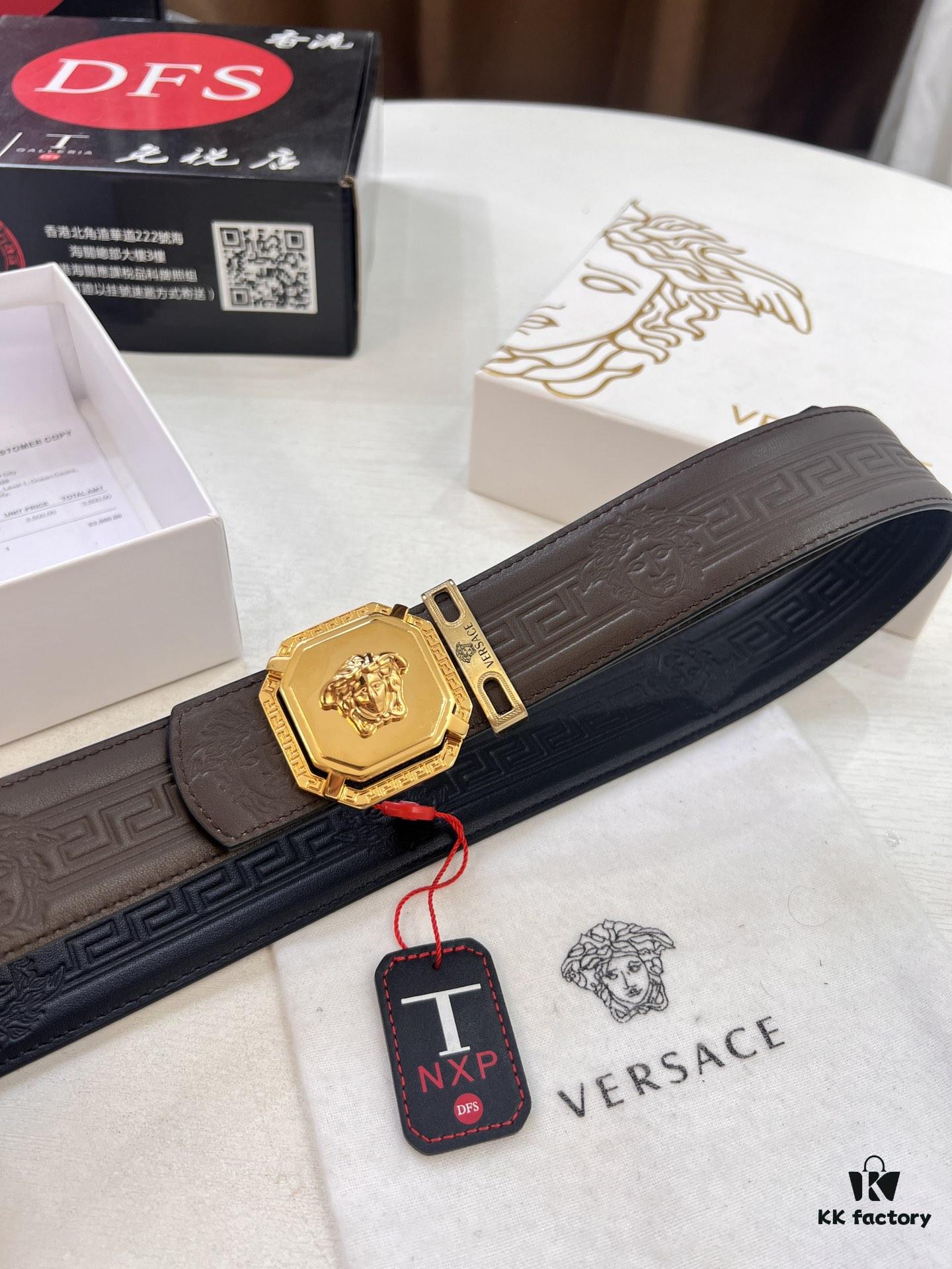 Versace Belt New Arrival Genuine Top-Grade Cowhide Fashion Belt with Medusa Head Embossing Double-Sided Wearable Soft Leather Men's Waistband 3.8cm Width Stainless Steel Hardware