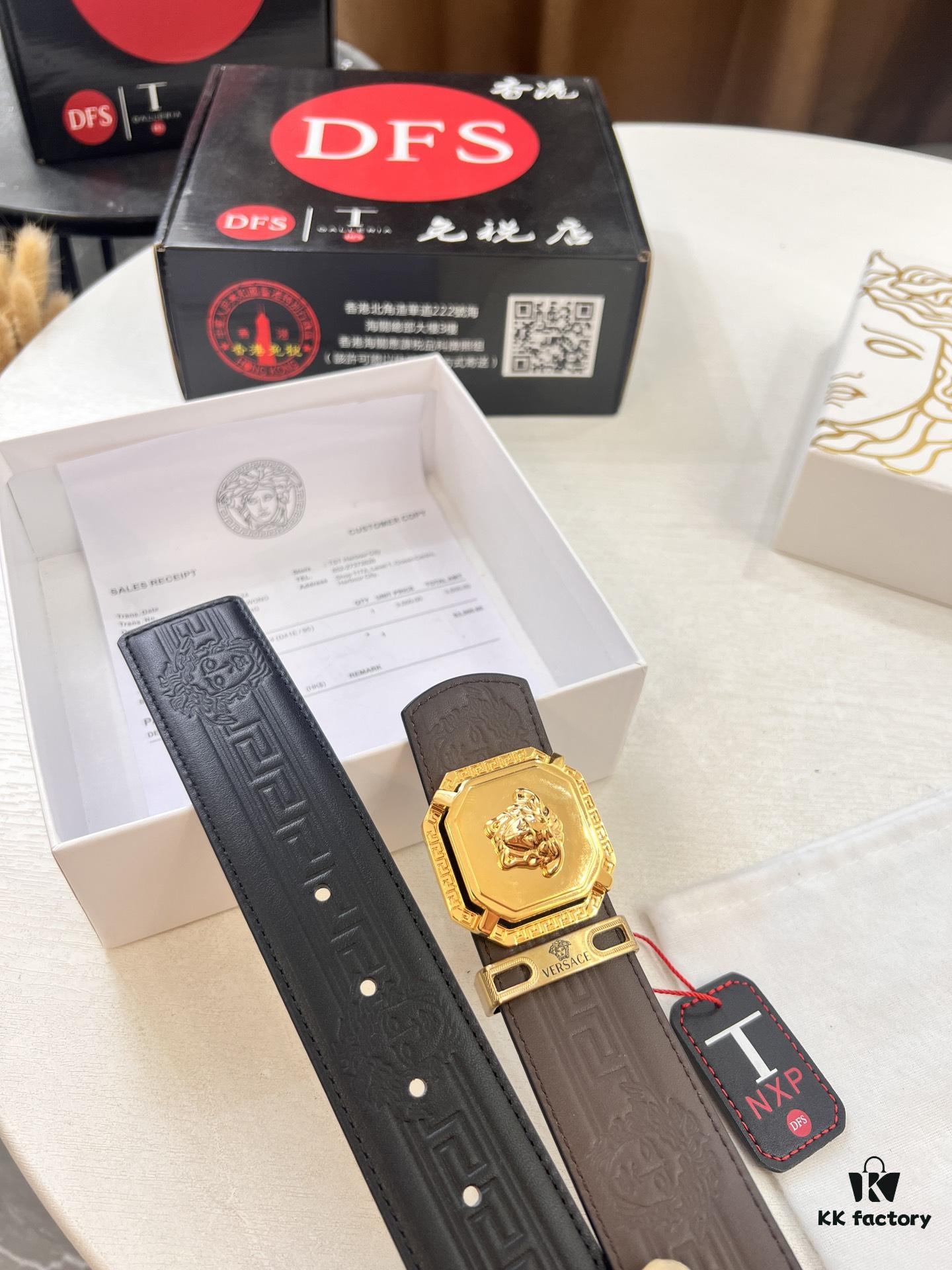 Versace Belt New Arrival Genuine Top-Grade Cowhide Fashion Belt with Medusa Head Embossing Double-Sided Wearable Soft Leather Men's Waistband 3.8cm Width Stainless Steel Hardware