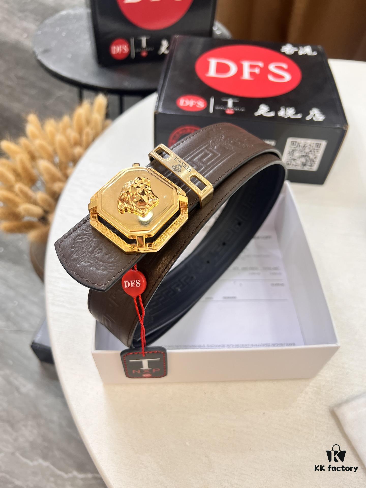 Versace Belt New Arrival Genuine Top-Grade Cowhide Fashion Belt with Medusa Head Embossing Double-Sided Wearable Soft Leather Men's Waistband 3.8cm Width Stainless Steel Hardware