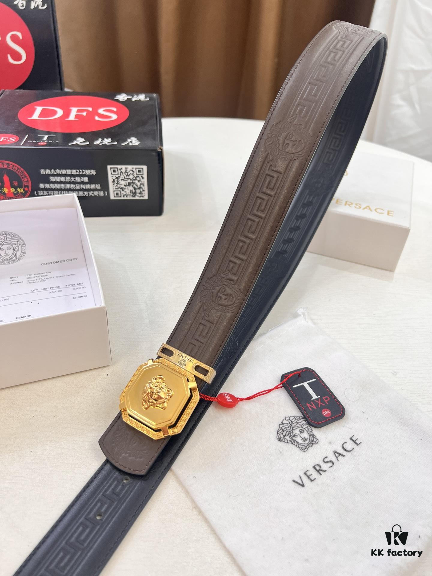 Versace Belt New Arrival Genuine Top-Grade Cowhide Fashion Belt with Medusa Head Embossing Double-Sided Wearable Soft Leather Men's Waistband 3.8cm Width Stainless Steel Hardware