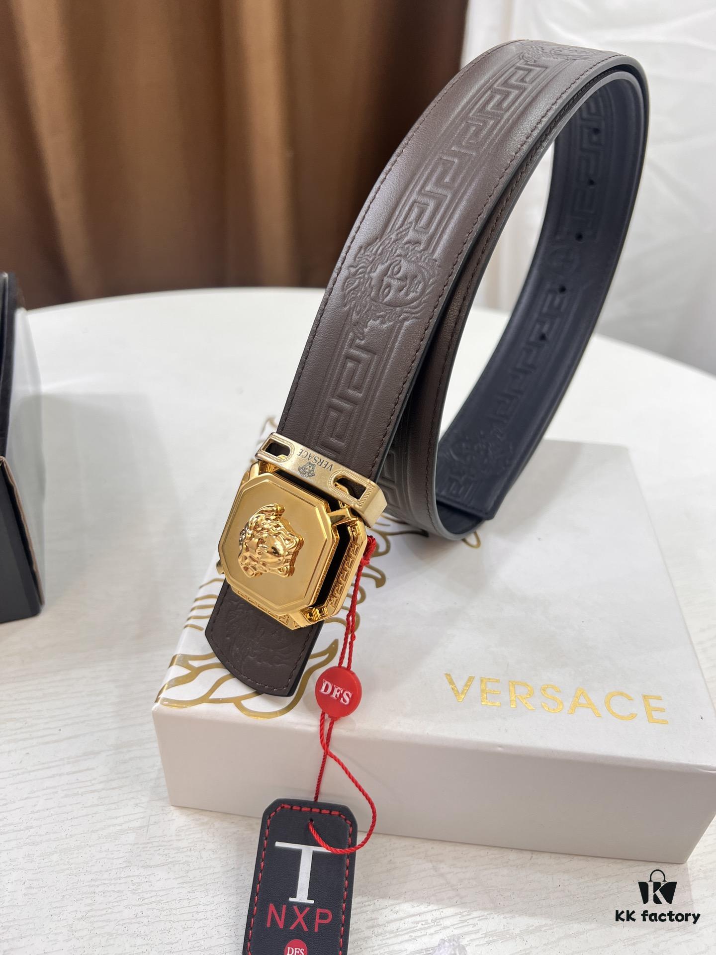 Versace Belt New Arrival Genuine Top-Grade Cowhide Fashion Belt with Medusa Head Embossing Double-Sided Wearable Soft Leather Men's Waistband 3.8cm Width Stainless Steel Hardware