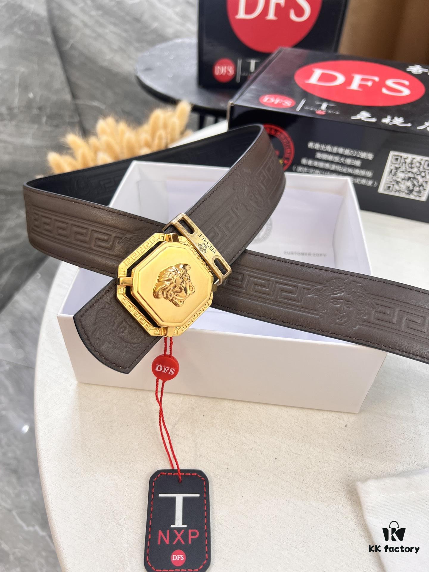 Versace Belt New Arrival Genuine Top-Grade Cowhide Fashion Belt with Medusa Head Embossing Double-Sided Wearable Soft Leather Men's Waistband 3.8cm Width Stainless Steel Hardware