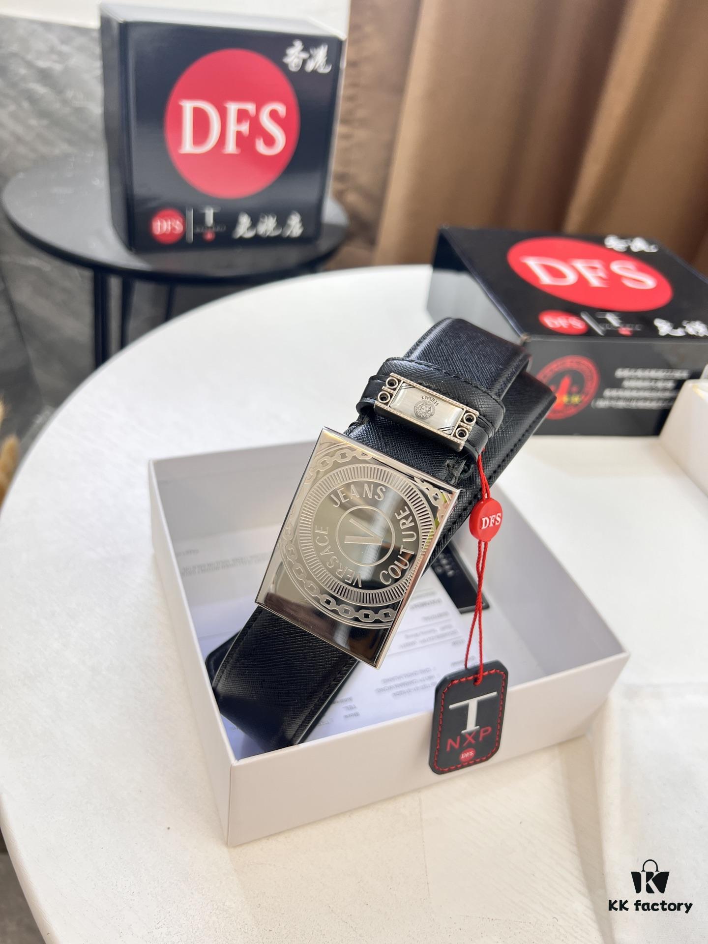 Versace Belt, Genuine Italian Top Grain Calfskin, Original Factory Direct, Hong Kong Duty-Free Gift Box with NXP RFID Tag, 3.8cm Width, Premium Quality