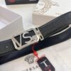 Versace-style Genuine Crocodile Grain Top-layer Calfskin Belt, Hollow Stainless Steel Hardware, 3.8cm Width, Dual-sided Wear, Fashion Showpiece