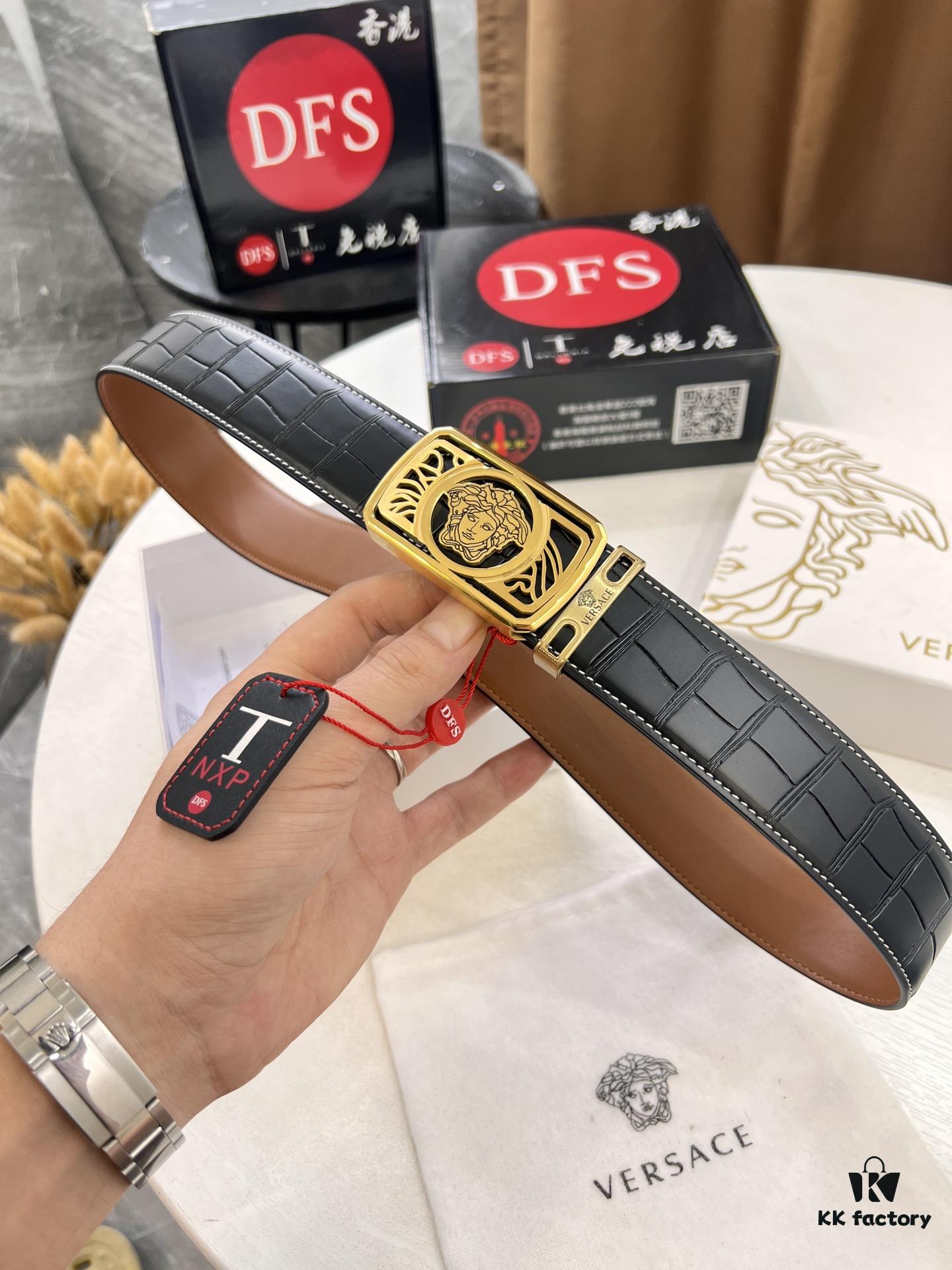 Versace Belt New Arrival Genuine Top Grain Calfskin with Medusa Head Embossing, Fashion Luxury Brand Men's Belt 3.8cm Width