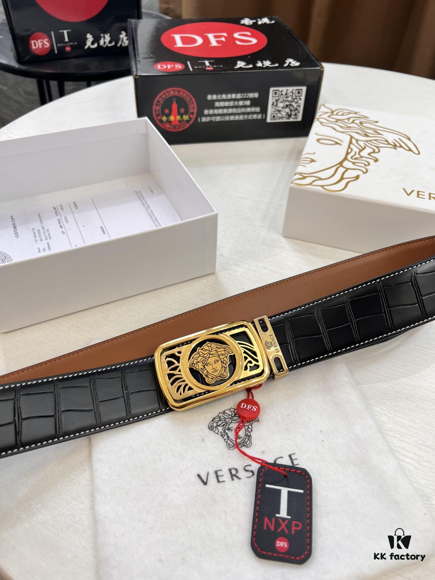 Versace Belt New Arrival Genuine Top Grain Calfskin with Medusa Head Embossing, Fashion Luxury Brand Men's Belt 3.8cm Width
