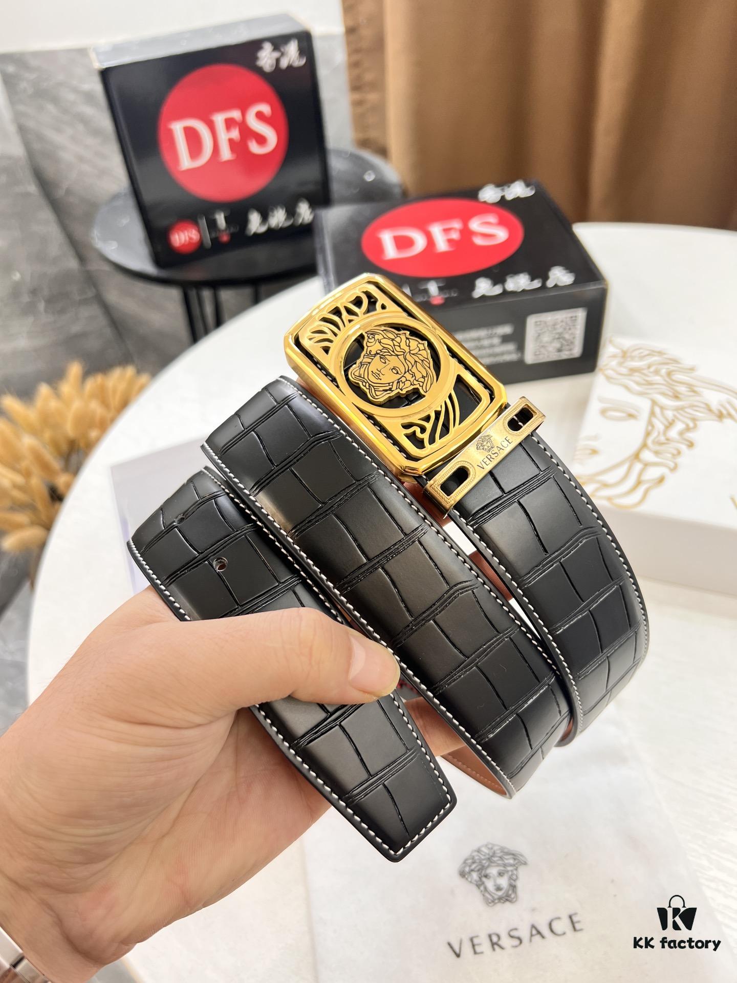Versace Belt New Arrival Genuine Top Grain Calfskin with Medusa Head Embossing, Fashion Luxury Brand Men's Belt 3.8cm Width