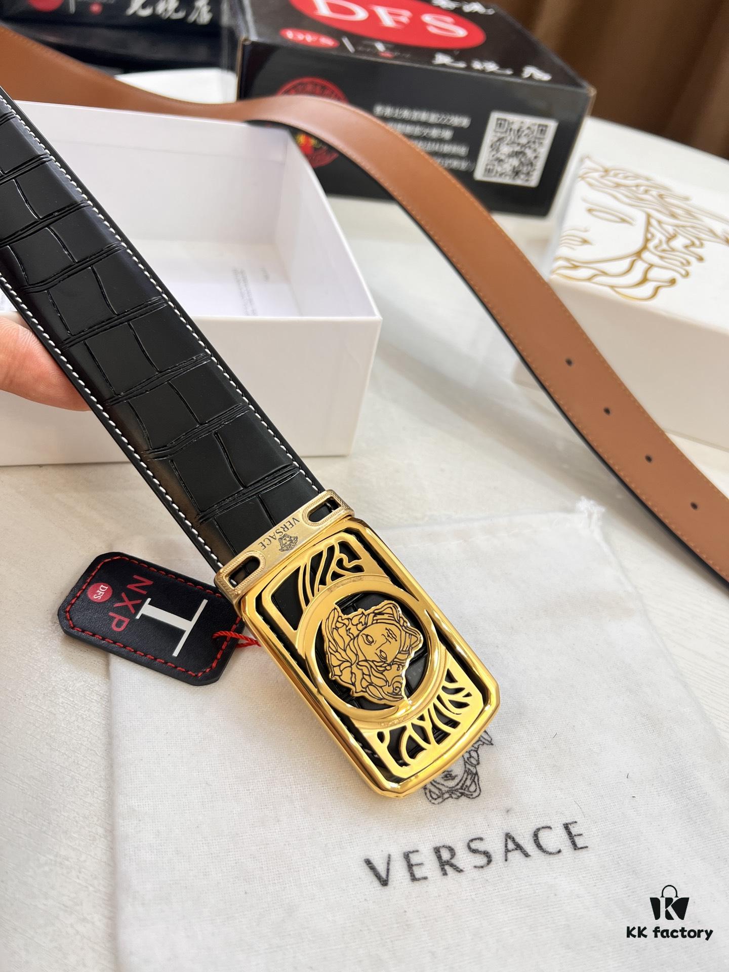 Versace Belt New Arrival Genuine Top Grain Calfskin with Medusa Head Embossing, Fashion Luxury Brand Men's Belt 3.8cm Width