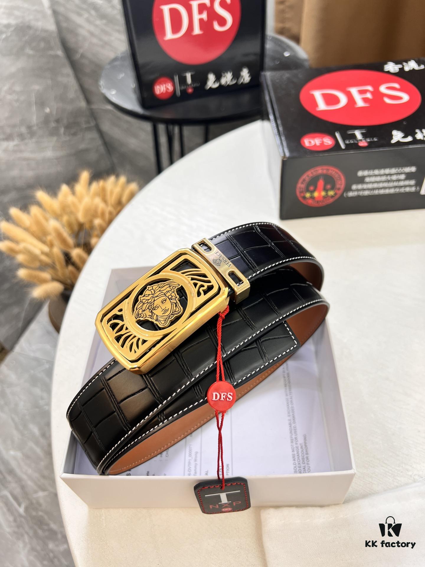 Versace Belt New Arrival Genuine Top Grain Calfskin with Medusa Head Embossing, Fashion Luxury Brand Men's Belt 3.8cm Width